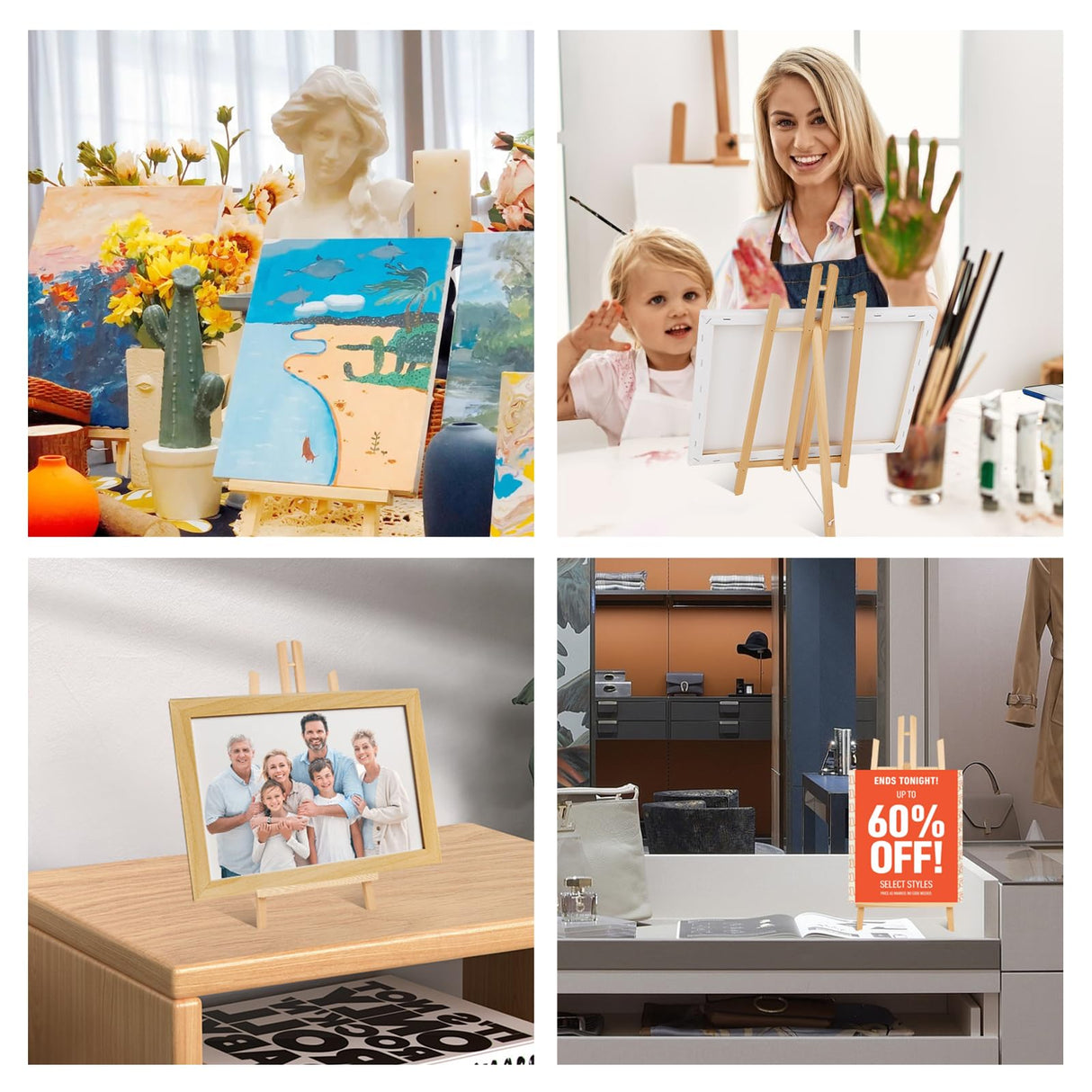 ESRICH 2Pack16in Tabletop Easel,Tabletop Easel for Painting Party, Wooden Tabletop Display Easels,Painting Easel for Displaying Canvases, Photos, Display Tripod Holder Stand for Students Kids ESRICH