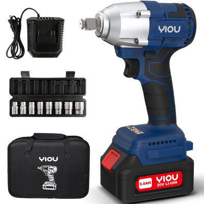 YIOU 20V MAX Cordless Impact Wrench Kit, 1/2 Inch, Compact, Blue