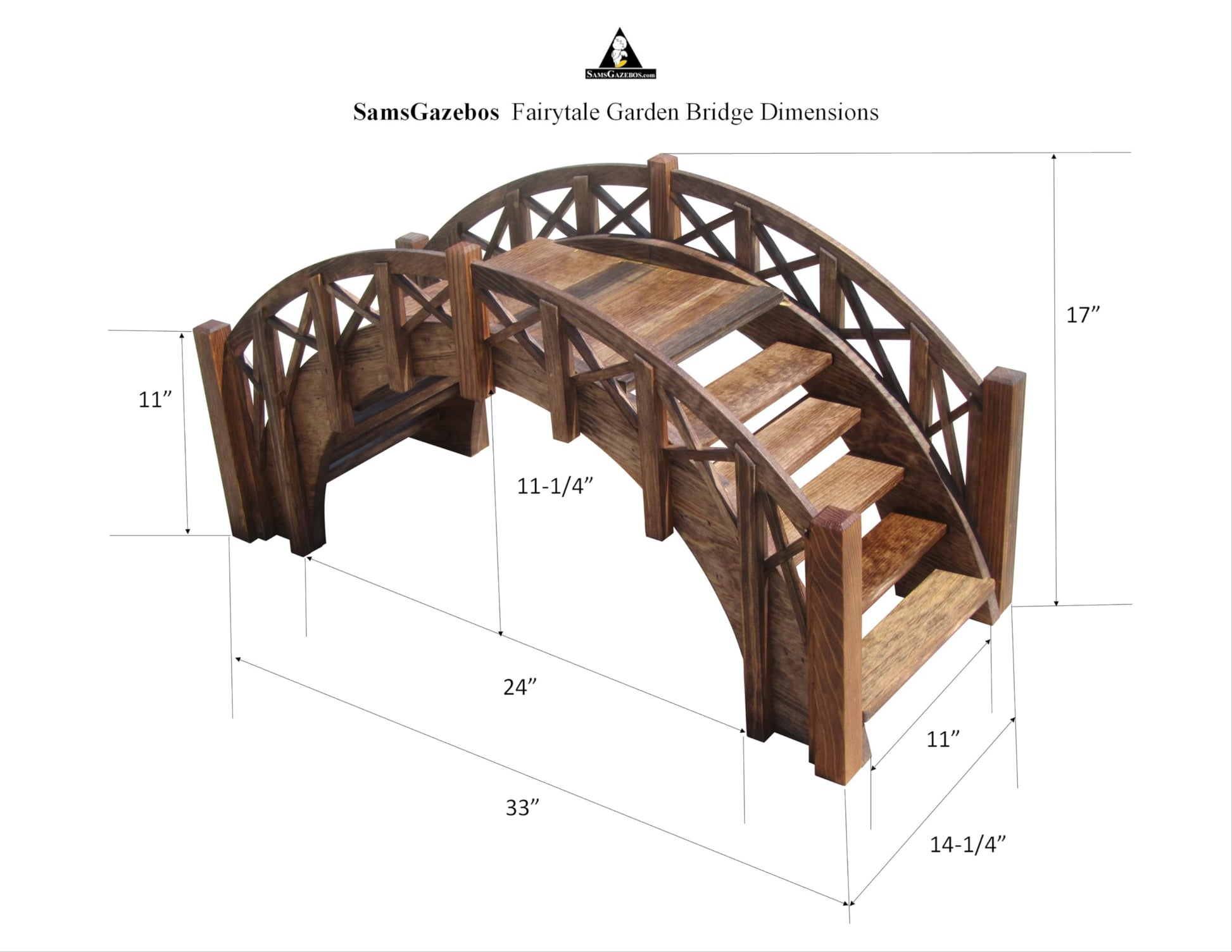 SamsGazebos Fairy Tale Garden Bridge with Decorative Lattice Railings and Steps, 33" L, Unfinished - WoodArtSupply