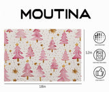 Christmas Placemats Set of 4, 12x18 Inch Pink Merry Christmas Trees Heat-Resistant Place Mats, Seasonal Winter Table Decors for Farmhouse Kitchen Dining Xmas Holiday Party Moutina