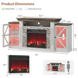 QUW Electric Fireplace TV Stand, 70" Farmhouse Entertainment Center with Open Shelf and Glass Barn Door Cabniet, Modern TV Console Table with 7 Flame Colors for Living Room, Antique White QUW