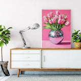 Pink Tulips Painting by Numbers Kits 16x20 inch Canvas Disco Ball Vase Pattern DIY Oil Painting for Kids, Adults Beginners with Brushes Acrylic Pigment Flowers Drawings Gift (without Frame) MSTINGSHUN