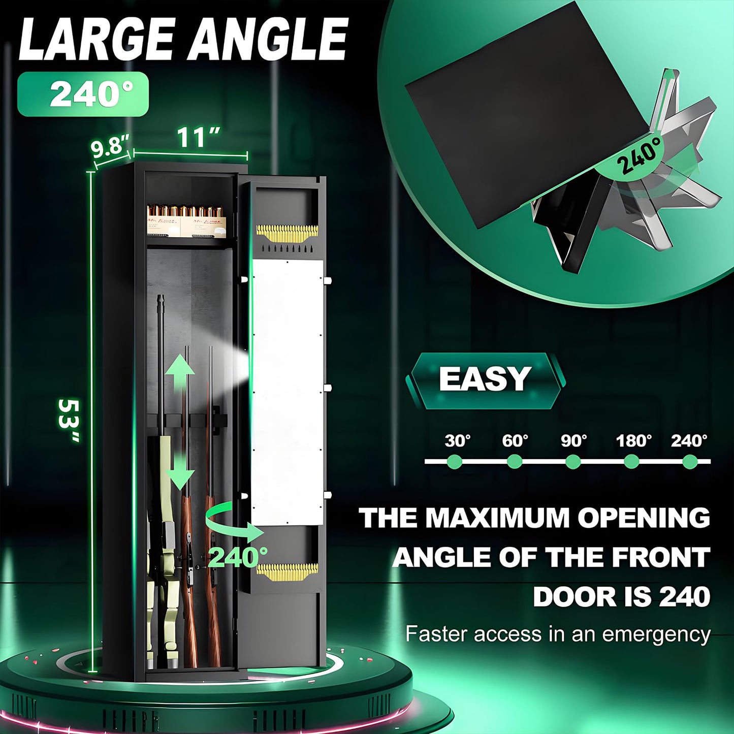 Yiosotne 3-4 Digital Long Gun Safe for Rifle and Shotguns(with/Without Scope), Quick Access Rifle Safe for Home Rifle and Pistols with Alarm&Mute Mode,Gun Cabinet with Adjustable Gun Rack