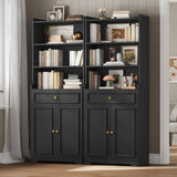Hasuit Bookshelves and Bookcase with Doors and Drawer & Shelves, 73 in Tall Bookshelf with Storage, Floor Standing 7 Shelf Display Cabinet Bookshelf Storage Cabinet for Home Office, Living Room, Black Hasuit