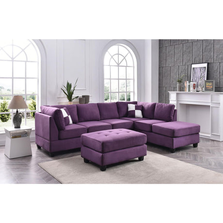 HomeStock Elegant Escape L-Shape Sectional Sofa with Button-Tufting, Removable Backs and Pocketed Coil Seating, Track Arm Style, Living Room Sectional Couch -111" D x 78" W x 34" H Purple HomeStock