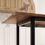 Feonase 7-Piece Dining Table Set with 6 Stools, 63" Large Extendable Kitchen Table Set for 4-8, Mid-Century Dining Room Table with Heavy-Duty Frame & MDF Board, Easy Assembly, Walnut Feonase