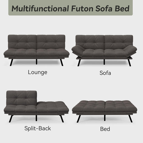 AMICLIBER Convertible Futon Sofa Bed,71" Memory Foam Futon Couch,Detachable Cushion,Adjustable Backrest & Armrest,Linen Modern Loveseat Sleeper Recliner for Living Room,Office,Apartment,Classic Grey AMICLIBER