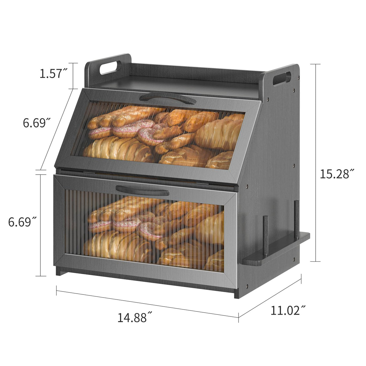 Bread Box, Bread Box for Kitchen Countertop, Large Bread Storage Container for Homemade Bread, Wooden Farmhouse Breadbox Organizers, Double Layer Bread Bin with Acrylic Window Bread Holder,Black TQQDCI