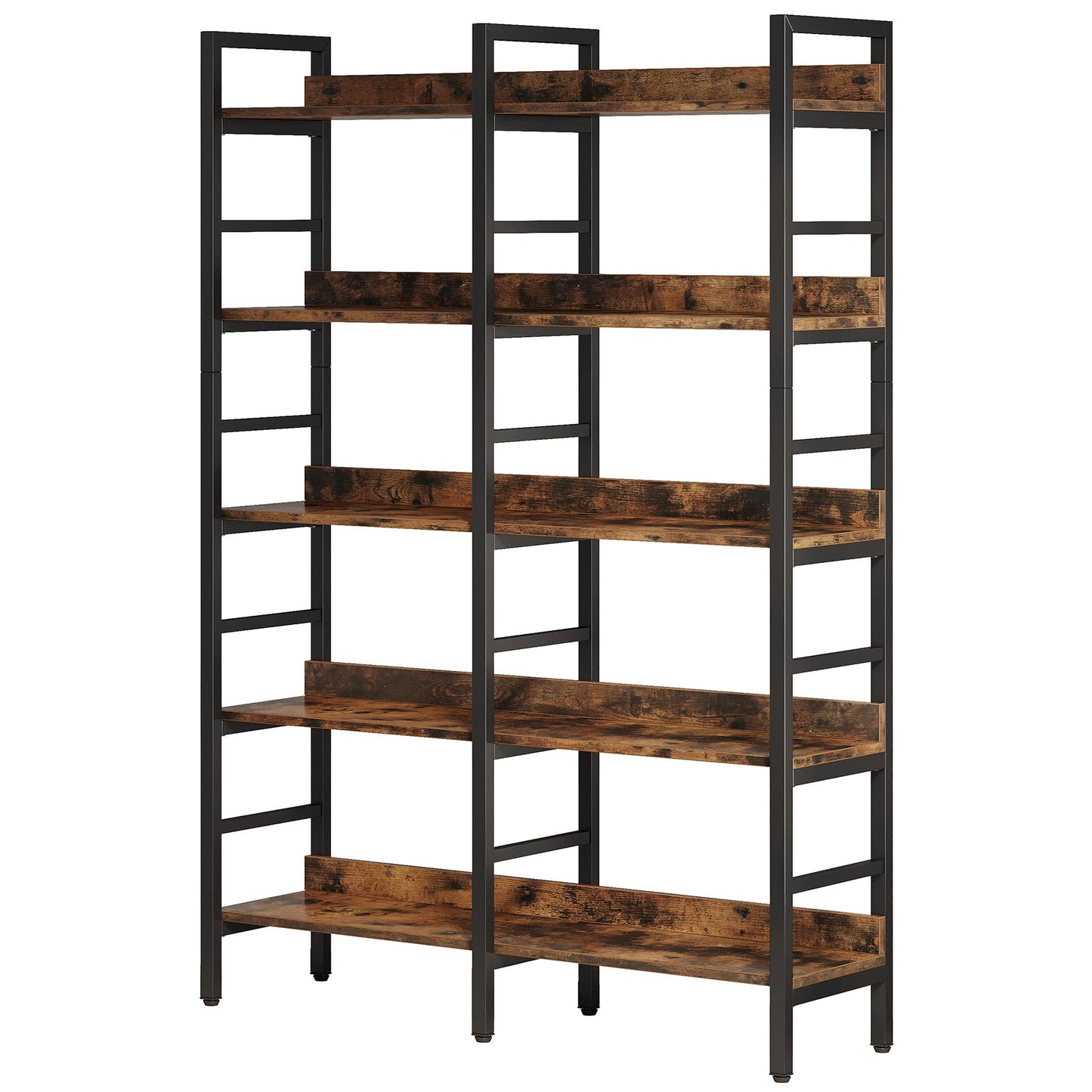 Tribesigns 5-Tier Industrial Bookshelf, 71”H x 47”W Etagere Bookcase, Freestanding Double Wide Book Shelf for Storage and Display, Wood and Metal Bookshelves for Living Room Home Office, Rustic Brown