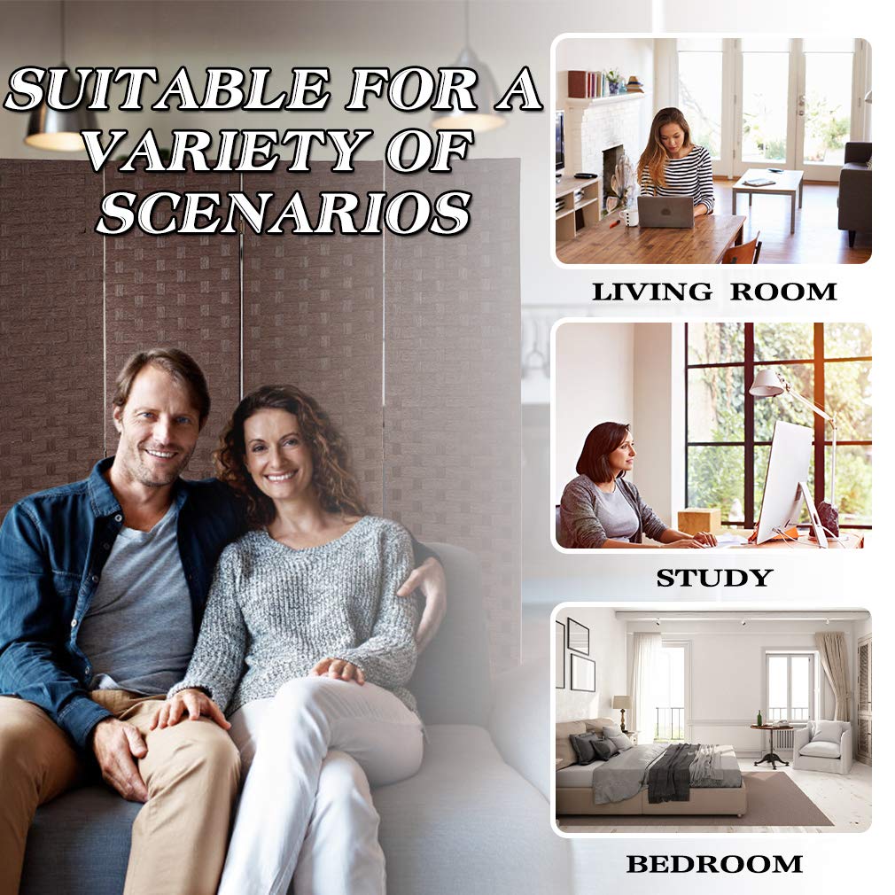 FDW Room Divider 4 Panel Wood mesh Woven Design Room Screen Divider Wooden Screen Folding Portable partition Screen Screen Wood for Home FDW