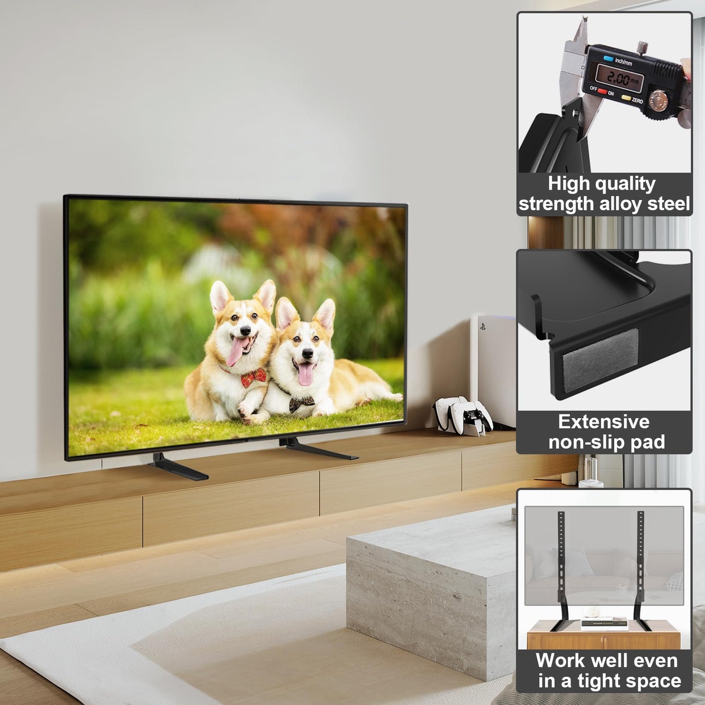 TAVR Universal Table Top TV Stand Mount for 27 30 32 37 40 43 47 50 55 60 65 Inch LCD LED Flat/Curved Screen TVs, Height Adjustable TV Legs, Strong TV Base Holds up to 88 lbs, Max VESA 800x500mm