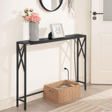MAHANCRIS Sofa Table with Charging Station, 39.4” Console Table, Narrow Entryway Table, Slim Hallway Table, Retro Couch Table, for Entrance, Foyer, Living Room, Hallway, Black CTHB151E01 MAHANCRIS
