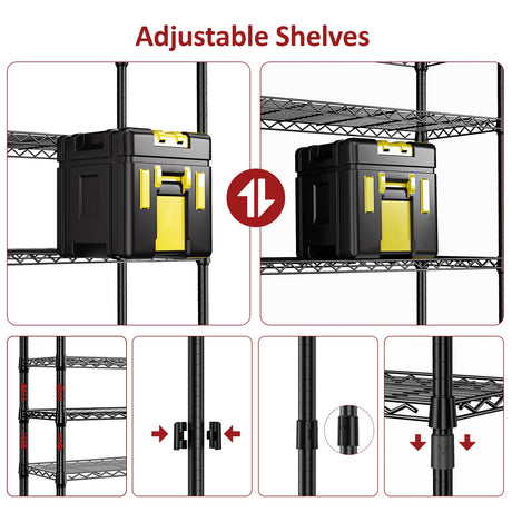 IZEUK 4-Tier Black Metal Storage Shelves, Heavy Duty Adjustable Wire Shelving Rack for Garage, Kitchen, Bathroom, Closet Organizer, 1000 lbs Capacity, 15.7" D x 33.5" W x 59.5" H IZEUK