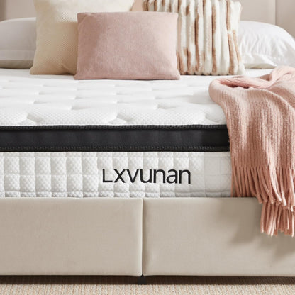 Lxvunan Twin Mattress, 10 Inch Mixed Mattress, Individually Packaged Bag Spring Mattress, Breathable and Comfortable, Pressure Relief, Containing Gel Memory Foam, Suitable for Various Bedsteads