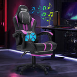 HOFFREE Gaming Chair with Speakers Massage Big and Tall Gaming Chairs with Footrest and Bluetooth for Adults 400lbs Reclining High Back Computer Desk Chair Purple and Black HOFFREE