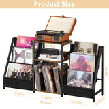 LELELINKY Record Player Stand with Vinyl Storage, 3 Tier Turntable Stand with Display Shelf Storage Up to 180 Albums,Brown End Table Records Cabinet for Media Stereo Speaker, Amplifiers, Magazines LELELINKY