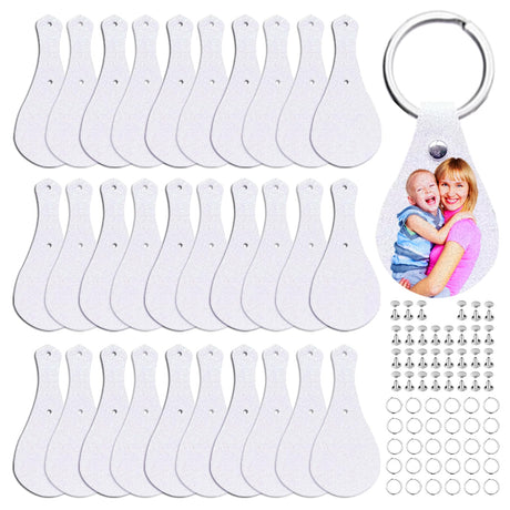 30 Sets Sublimation Keychain Blanks Making Kits, Shiny Glitter for Heat Transfer and Gold PU Faux Lather Back, Nice Customized Key Fob for Families/Lovers DIY Craft Gift Supplies AOUXSEEM