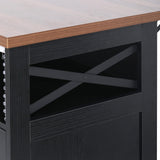 XD Designs 46.5'' Farmhouse Kitchen Island with Power Outlet and Drop Leaf, Wood Rolling Kitchen Cart on Wheels with 3 Doors, 3 Drawers, Drape of Beads and Internal Iron Shelf (Black-3.19) XD Designs