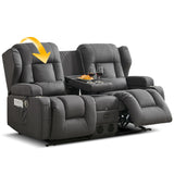 DRMBOOK Loveseat Rocker Recliner Sofa, Leathaire Fabric Dual Reclining Couch with Console, Manual Reclinable Double Seat 2 Person Recliner, RV Movie Seating for Travel Trailers Living Room (Drak Grey) DRMBOOK
