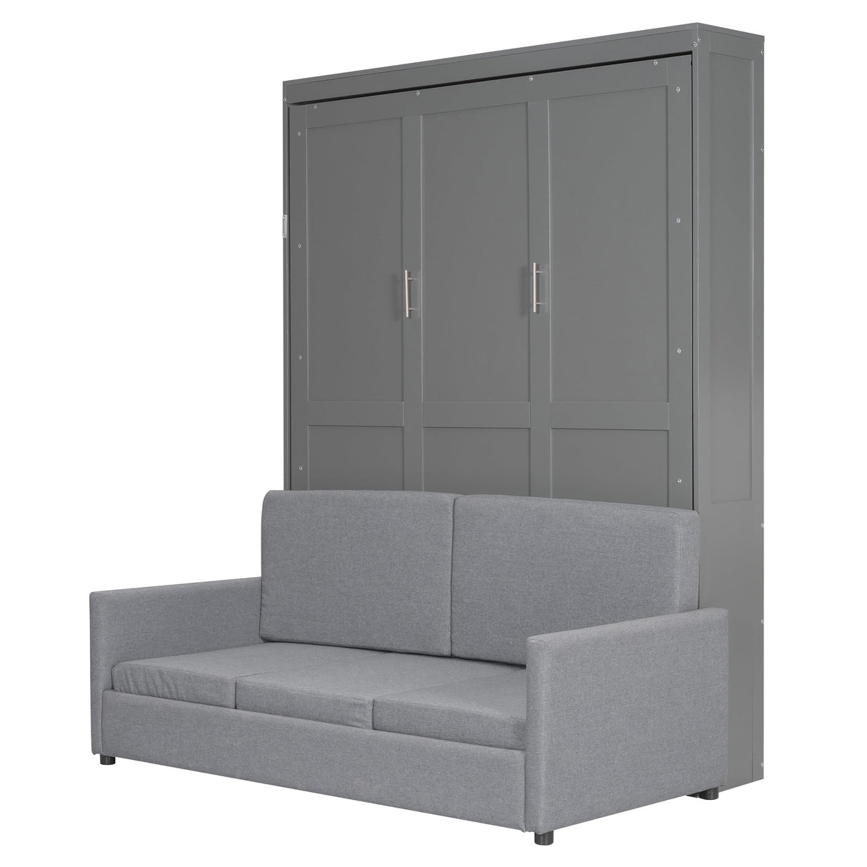 P PURLOVE Queen Wood Murphy Bed with Sofa, Wall Bed Without Slats, No Box Spring Needed (Gray) P PURLOVE