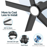 ocioc Smart Ceiling Fans with Lights,52 inch,Reversible Quiet DC Motor,Dimmable,Black Ceiling Fan Compatible with Alexa Google home Indoor/Outdoor ocioc
