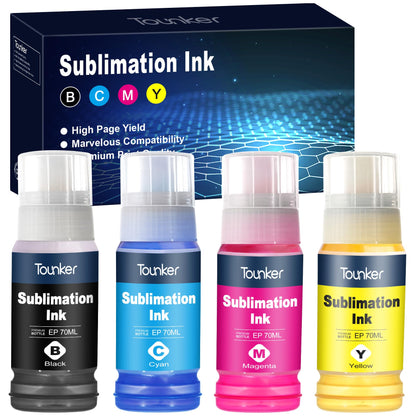 Tounker Sublimation Ink for EcoTank Supertank Inkjet Printer ET-2400 ET-2720 ET-2760 ET-2750 ET-2800 ET-2803 ET-4800 ET-3760 ET-2850 WF-7720 ET-15000 Heat Press Transfer on Mugs, Polyester Shirts etc