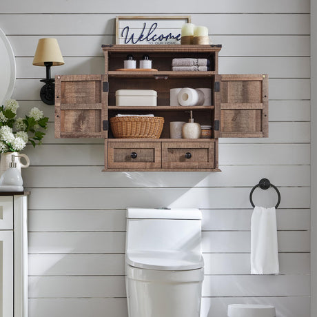 ACCOHOHO Bathroom Wall Cabinet, Farmhouse Medicine Cabinet, 24" Wide Bathroom Cabinet with Drawer, Adjustable Shelf, Double Barn Doors, Storage Cabinet for Bathroom, Kitchen, Living Room, Rustic Brown ACCOHOHO