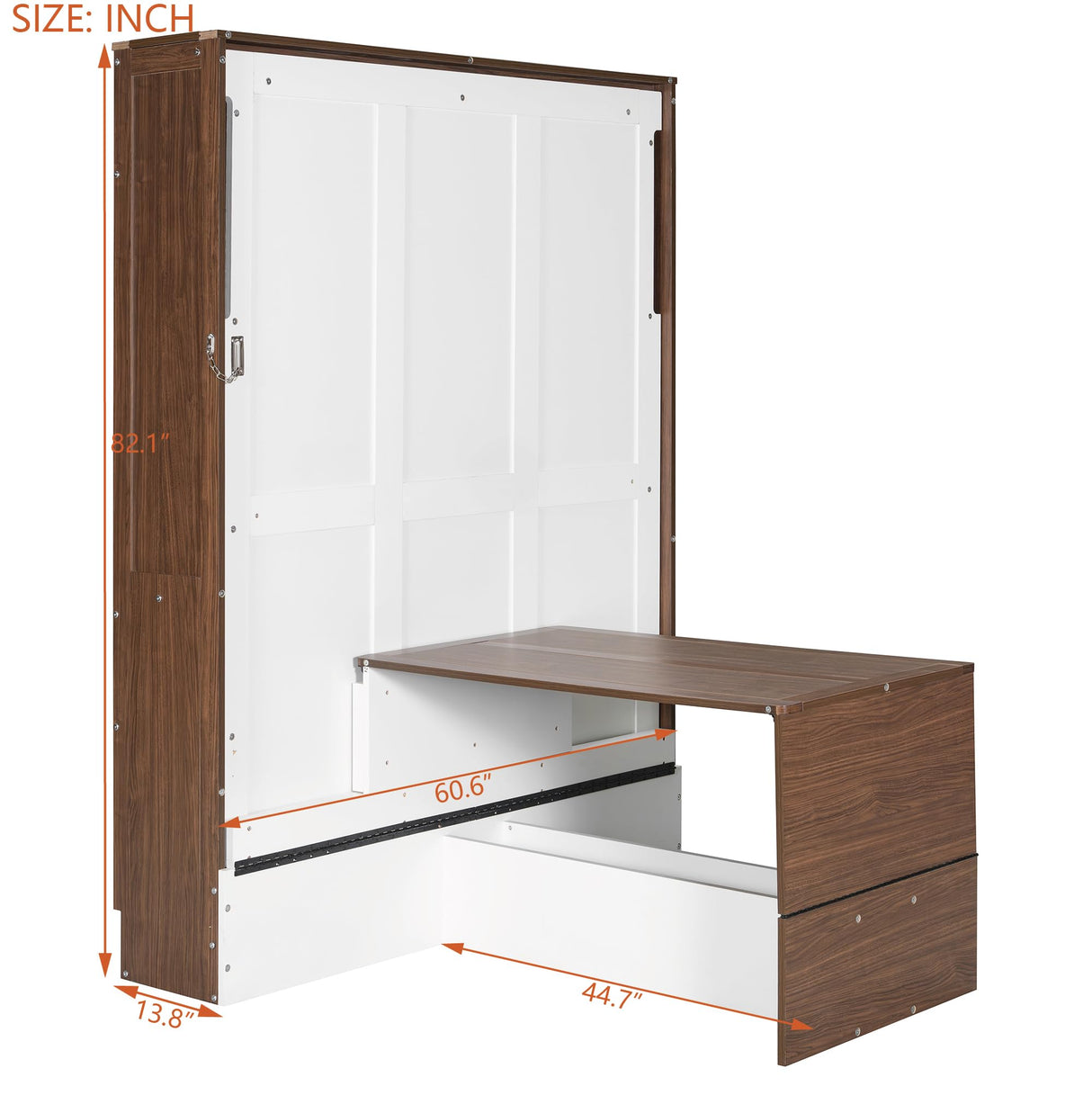 Full Size Murphy Bed with Foldable Desk Hidden Folding Wall Bed Frame Folding into Cabinet Design Wood Cabinet Platform Bed can be Folded into Desk for Small Space Bedroom Guest Room - Walnut & White MaiDeHaoo