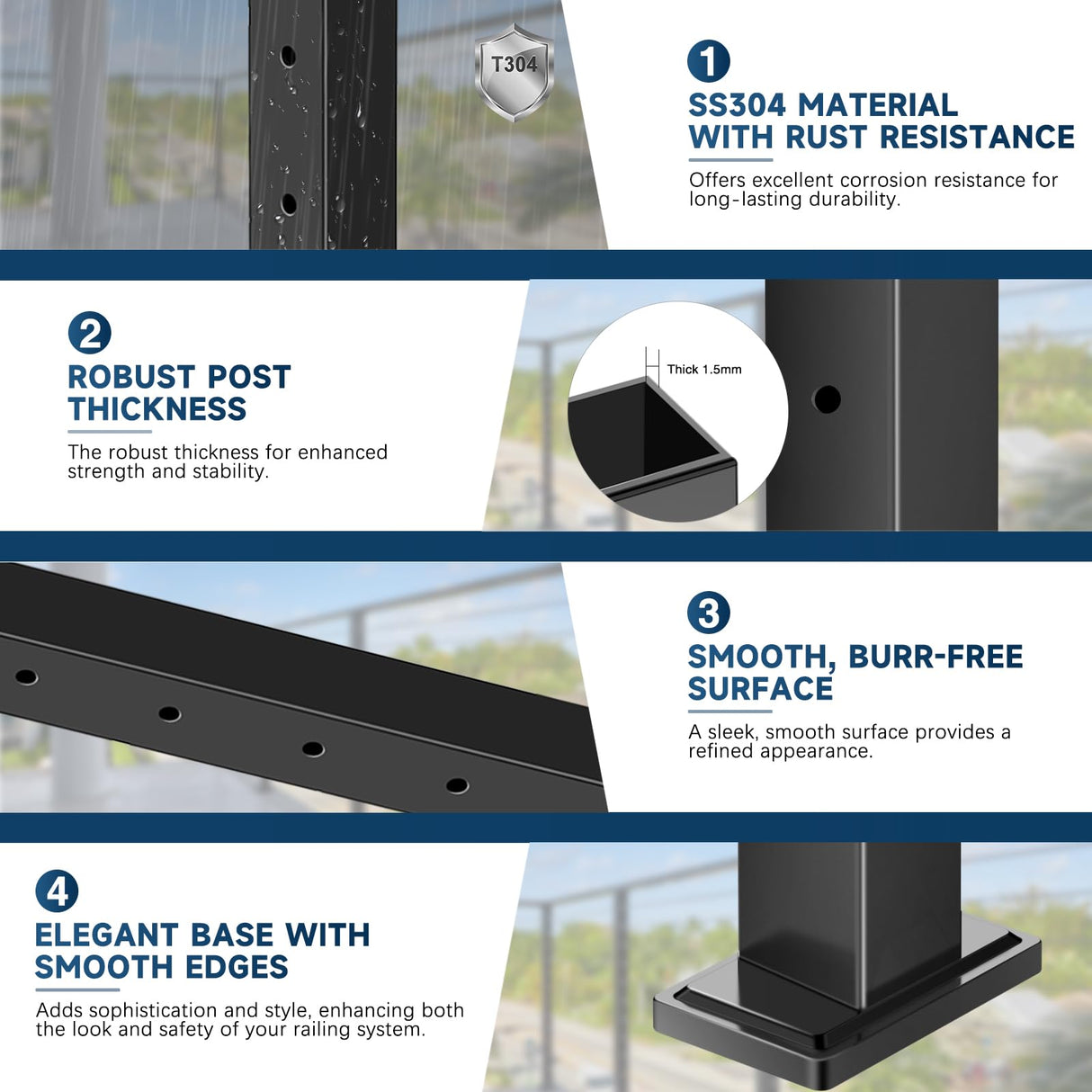 Gyykzz 36" One-Stop Cable Railing Post Kit, 4 Pack Level Drilled Line Post, Adjustable Top Cable Railing System Including 4 Railing Post, 165ft Cable, 10 Sets Terminal, 80 Cable Grommets (No Handrail) Gyykzz