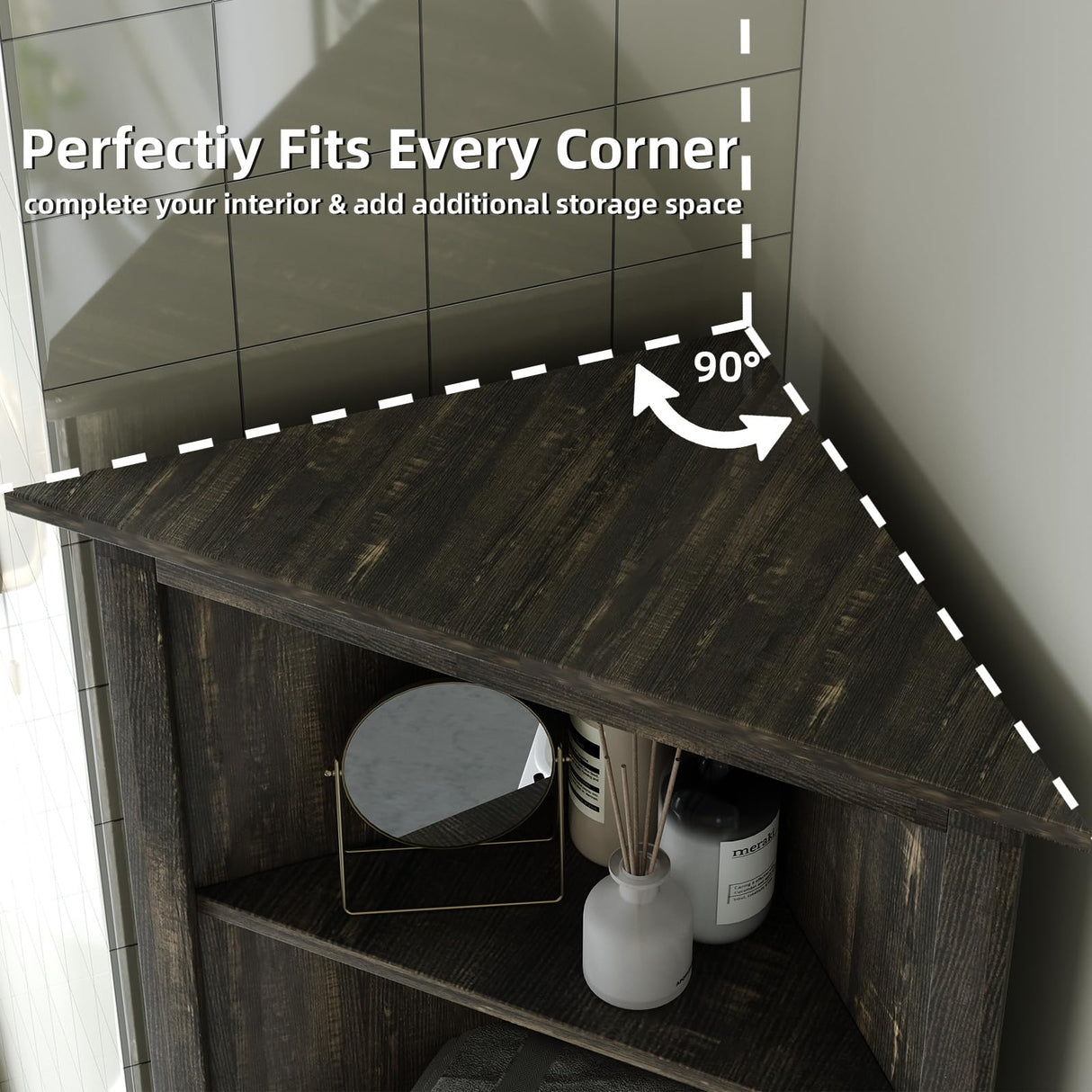 4 EVER WINNER Tall Corner Cabinet with Barn Doors, 5-Tier Farmhouse Storage Cabinet with Adjustable Shelves for Corner, Home Space Saver for Living Room, Bathroom, Hallway, Rustic Oak 4 EVER WINNER