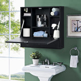 IFANNY Wall Mounted Desk, Wall Computer Desk w/Storage Drawer & Shelves, Compact Floating Desk for Wall, Space Saving Wall Desk Fold Down, Wall Desks for Small Spaces (Black) IFANNY