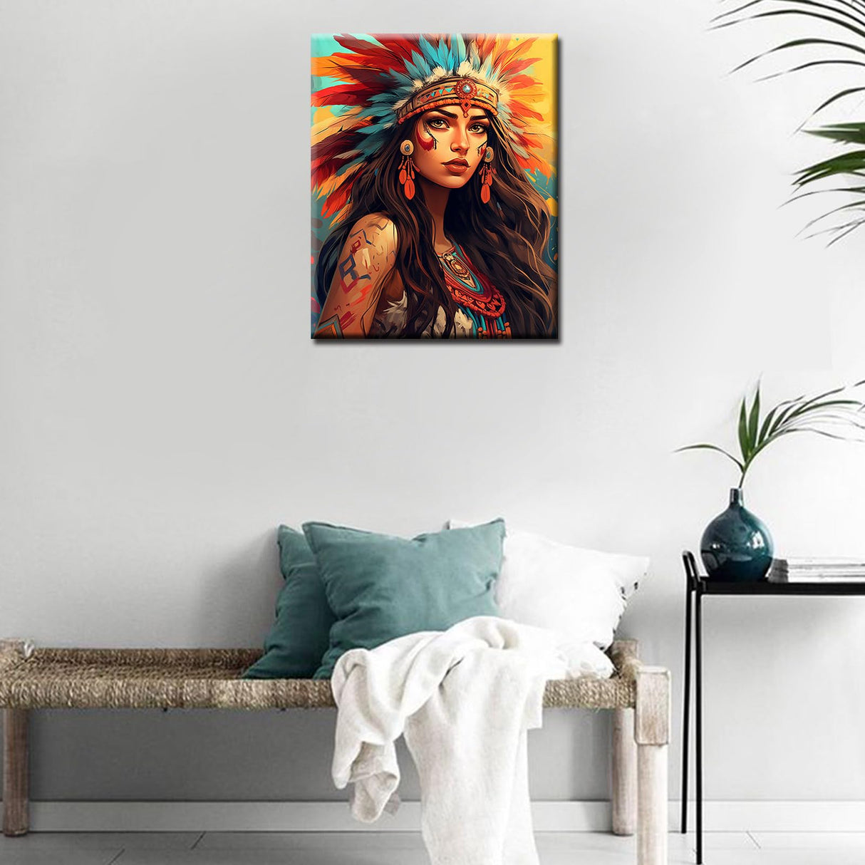 Tribal Indian Girl DIY Paint by Numbers for Adults Traditional Native American Female DIY Oil Painting Acrylic Paint Art Fashion Women Painting Kit Canvas with Acrylic Paints Art 16x20 Inch(Frameless) TUMOVO