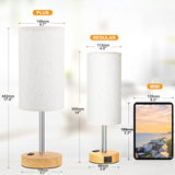Fenmzee Touch Table Lamp - Cream, 3-Way Dimmable, USB A + C Charging, AC Outlet, 17.4inch Medium, Wood Grain Base Fenmzee