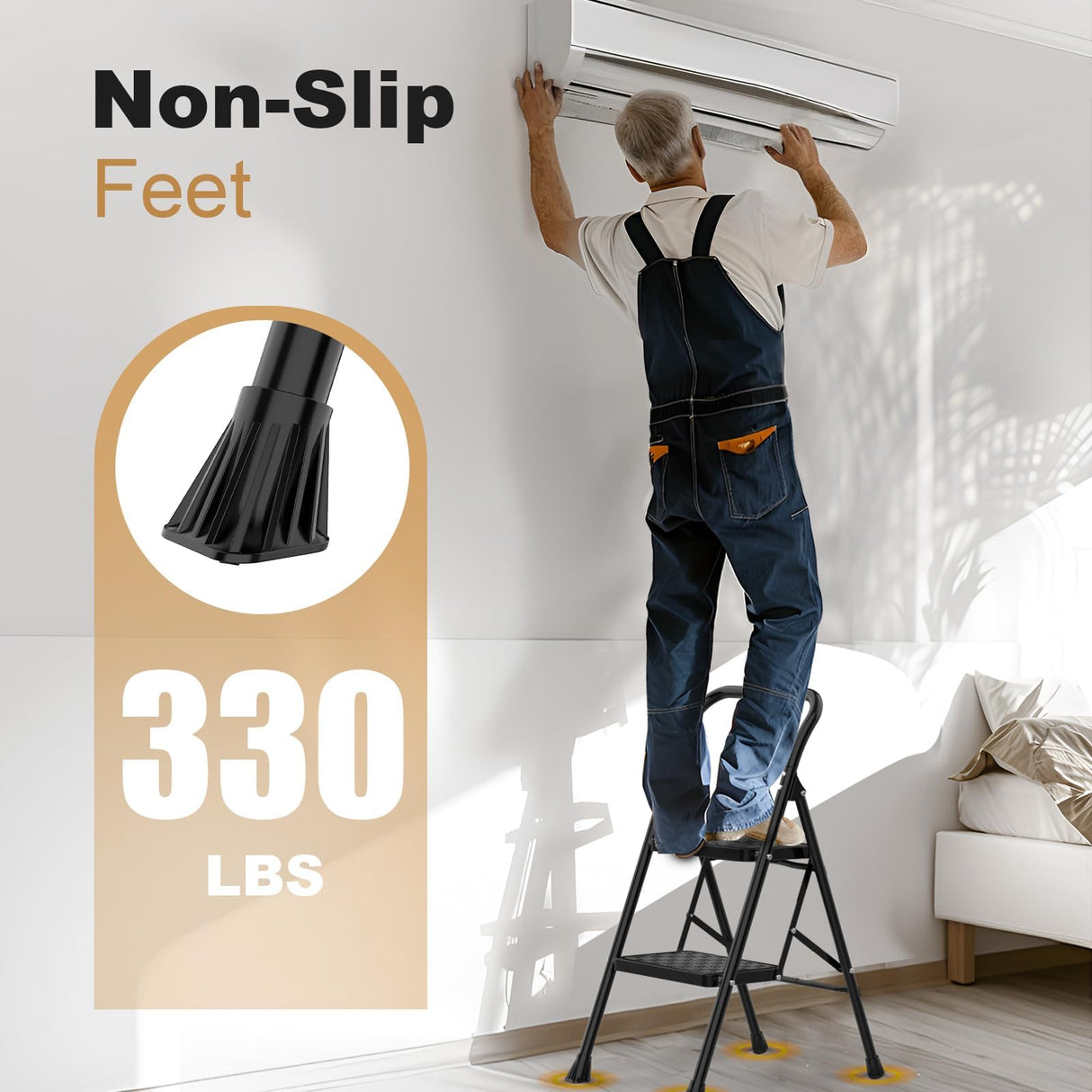 HBTower 2 Step Ladder, Step Stool for Adults,2 Step Ladder Folding Step Stool with Wide Pedal Ergonomic Design HBTower