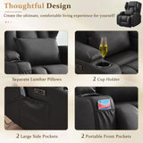 URRED Recliner Chair for Adults, Power Reclining Sofa Chair Home Theater Seating with Vibration Massage and Heat, LED Ambient Light, USB Ports, Cup Holders, Side Pockets (Black) URRED