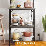 Furologee 4-Tier Kitchen Bakers Rack with Power Outlet & Storage – Black Oak Microwave Stand with S Hooks Furologee