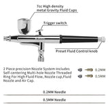 XDOVET Professional Dual Action Airbrush Kit with 7ml Metal Paint Cup and Side Pot - Ideal for Tattoos, Makeup, Nails, Models - 0.2/0.3/0.5mm Needle - Complete Airbrush Kit XDOVET