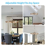 XINGQI Wagon Wheel Chandelier Modern Rustic Large Round 6-Lights Nickel & Wood Grain Finish Retro Ceiling Pendant Light Fixture for Dining Room Living Room XINGQI