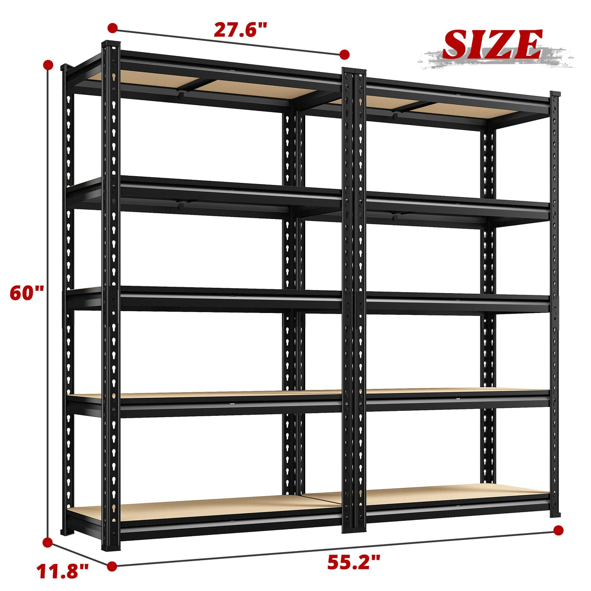 REIBII Set of 2 Storage Shelves 5 Tier Garage Shelving Heavy Duty Adjustable Garage Shelves Load 2000LBS Metal Shelving Units for Storage Warehouse Pantry Closet, 27.6" W x 11.8" D x 60" H REIBII
