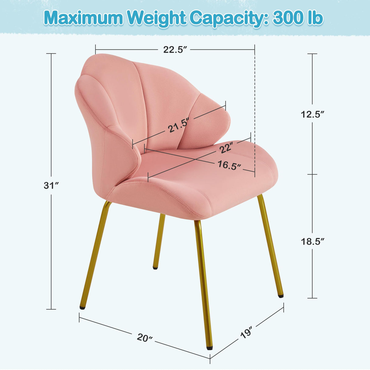 Yaheetech Velvet Accent Chair, Cute Vanity Chair with Shell-Shaped Backrest, Modern Armchair Side Chair with Golden Legs for Living Room/Bedroom/Home Office/Makeup, Pink Yaheetech