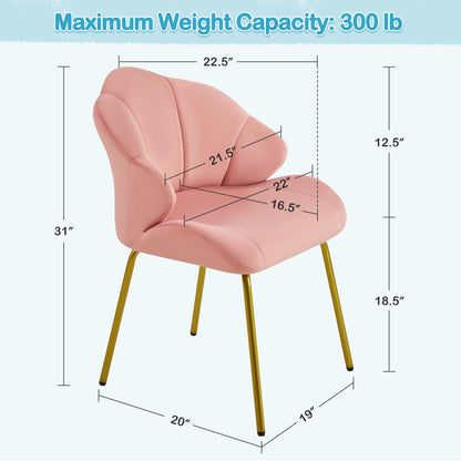 Yaheetech Velvet Accent Chair, Cute Vanity Chair with Shell-Shaped Backrest, Modern Armchair Side Chair with Golden Legs for Living Room/Bedroom/Home Office/Makeup, Pink