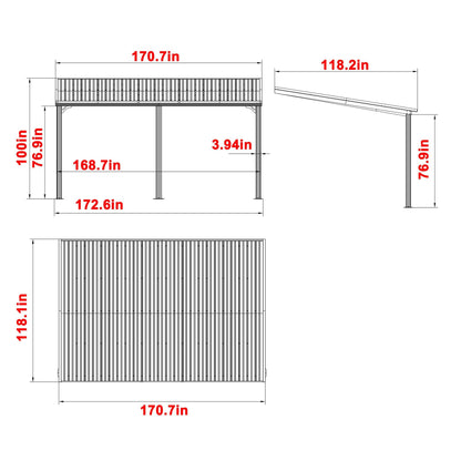 Yardenaler 10x14 FT Hardtop Wall-Mounted Gazebo, Outdoor Pergola Canopy with Aluminum Frame & Drainage Hole for Patio, Deck, Yard - WoodArtSupply