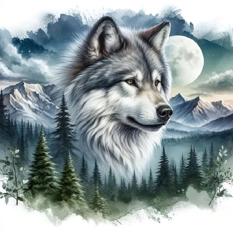 MOMDEDP 5D Forest Wolf Diamond Art Kits for Adults Beginners,DIY Full Round Drill Diamond Painting Kits Moon Wolf Head, Diamonds Dot Gem Art Crystal Mountain Landscape for Home Wall Decor12X12In MOMDEDP