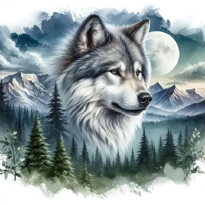 MOMDEDP 5D Forest Wolf Diamond Art Kits for Adults Beginners,DIY Full Round Drill Diamond Painting Kits Moon Wolf Head, Diamonds Dot Gem Art Crystal Mountain Landscape for Home Wall Decor12X12In