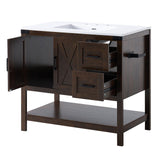 AMERLIFE 36" Farmhouse Bathroom Vanity with Sink Combo, Freestanding Small Single Wood Barn Door Bath Storage Cabinet Set with Sliding Drawers & Open Shelf, Paper Towel Holder, Rustic Brown AMERLIFE