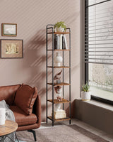 Hzuaneri Bookcase Bookshelf, Narrow Book Shelf, Industrial Corner Shelf Storage Organizer, Slim Shelving Unit for Home Office, Living Room, Bedroom, Kitchen, 6-Tier Rustic Brown and Black BC24601B Hzuaneri