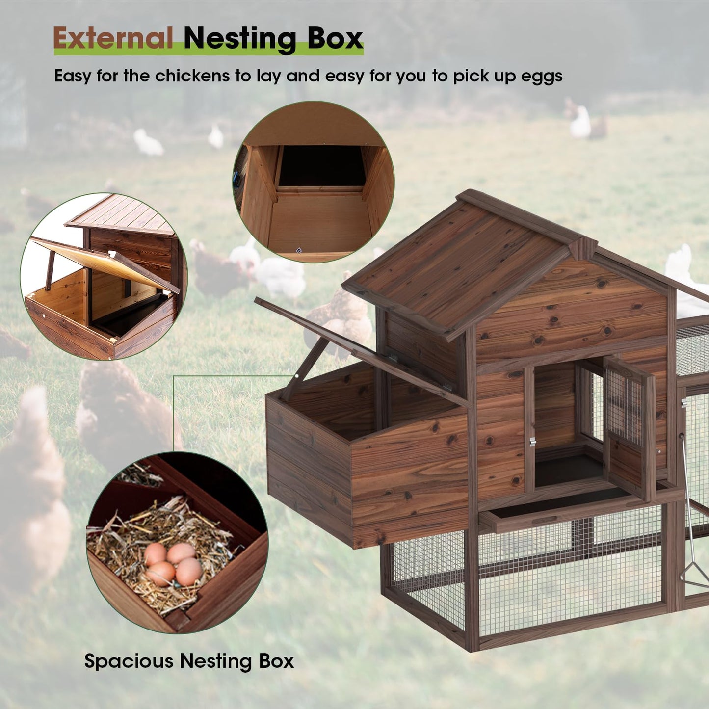 160IN Chicken Coop Wooden Large Hen House for Chickens, Waterproof Outdoor Poultry Cage for Small Animals with Upgraded Nesting Box(Brown)