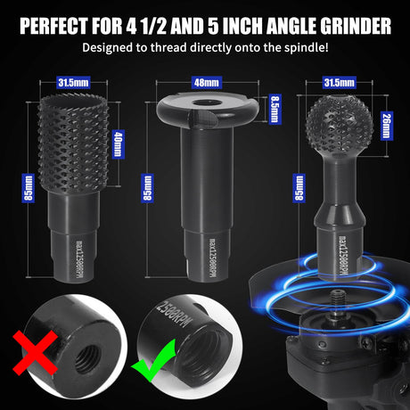 3 PCS Upgraded Wood Grinder Ball Gouge with 5/8-11 Thread for 4 1/2 and 5 Inch Angle Grinder Attachments, Power Carving Tools with Sphere Rotary Burr Carbide Steel Electric for Wood Hollowing Slotting Pomsare