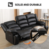 EBELLO Faux Leather Manual Reclining Sofa with 2 Concealed Cup Holders,Overstuffed Armrest 3 Seat Recliner Sofa, Couch for Living Room, Bedroom, Meeting Room, Black, Sofa EBELLO