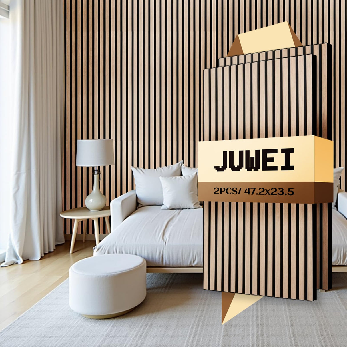 JUWEI DIRECT Wood Slat Acoustic Panels – 3D Textured Wall Panels for Noise Reduction & Modern Decor, Soundproof Panels for Bedroom, Office & Home Theater (13# Classic Oak1, 47.2 x 23.6 x 0.7 inches) JUWEI DIRECT